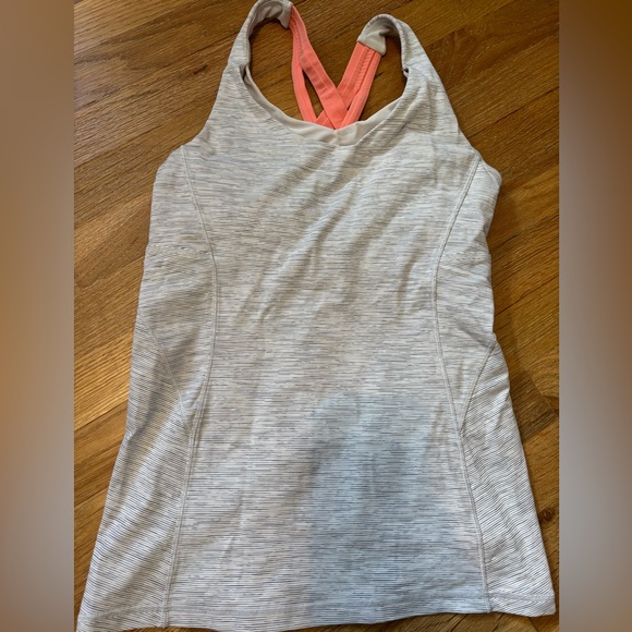 Lululemon Women's Racerback Tank Top Size 6 built in bra - Stripe and Pink - Picture 1 of 5
